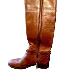 TORY BURCH BROWN LEATHER BOOTS WITH FABRIC LINING AND A HEEL SZ 9.5 PERFECT COND